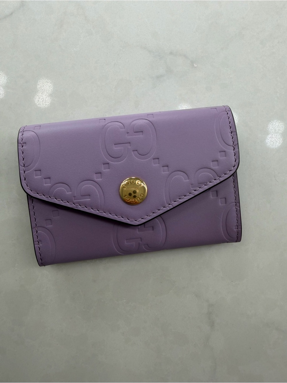 Gucci Lavender Embossed Leather Card Case Wallet